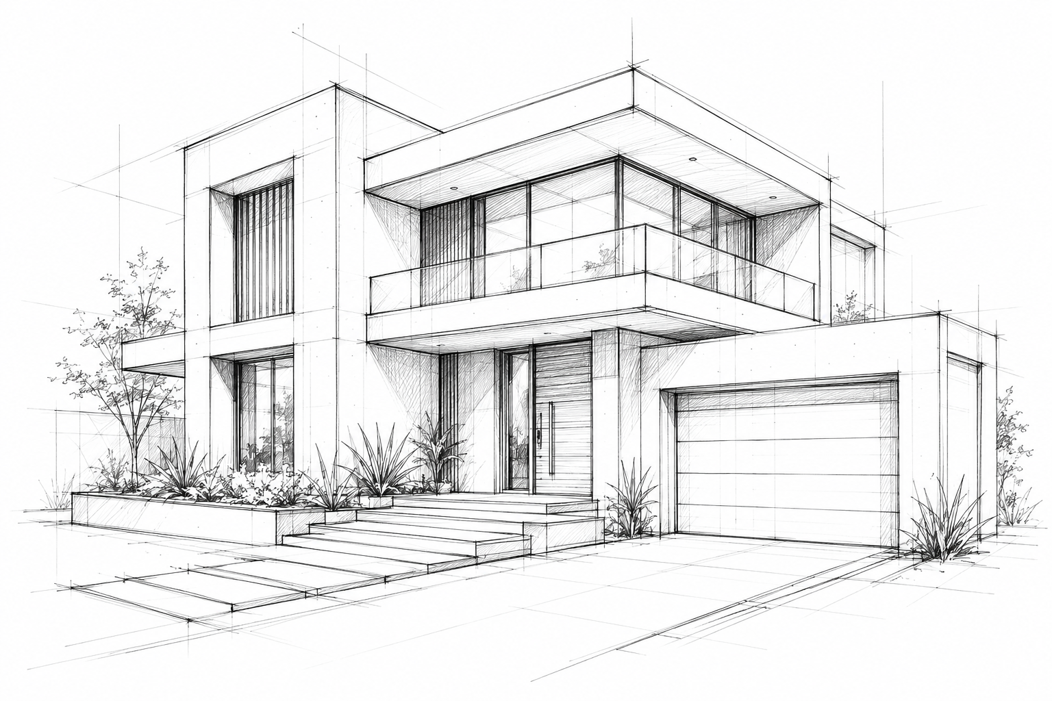 Esboço 3D em wireframe da casa